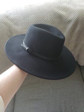 Black Wide Brimmed fedora Hat One Size